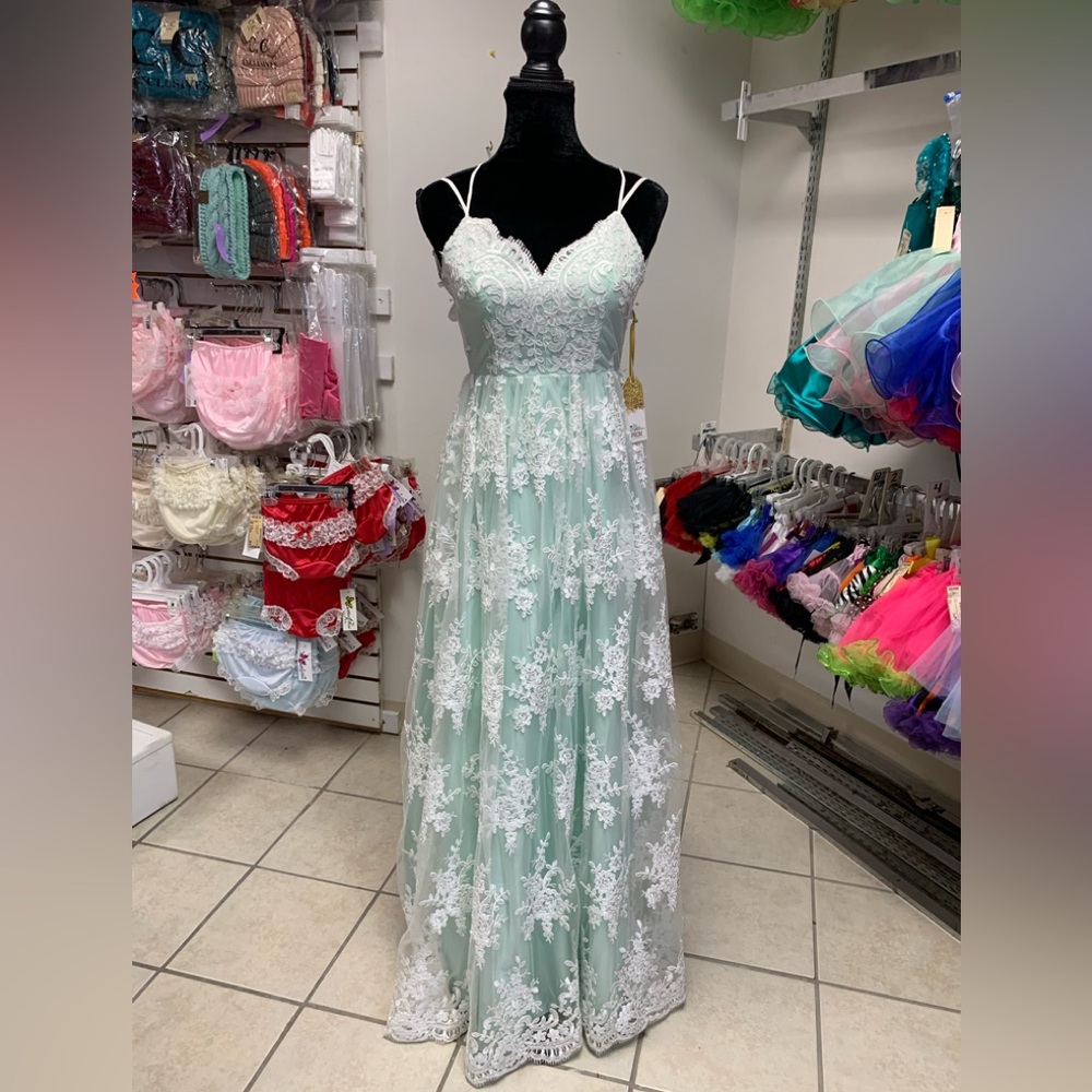 Size 3/4 Mint Blue Green Lace Prom Homecoming Pageant Bridesmaid Gown Dress NWT